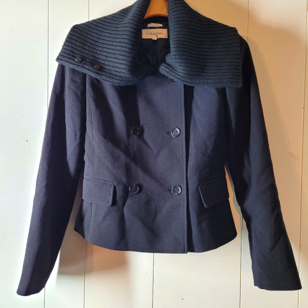Calvin klein ladies double breasted Pea Pea coat waist length with shawl collar